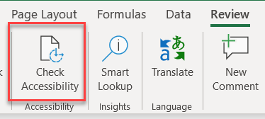 screen snippet showing location of the accessibility checker in microsoft word